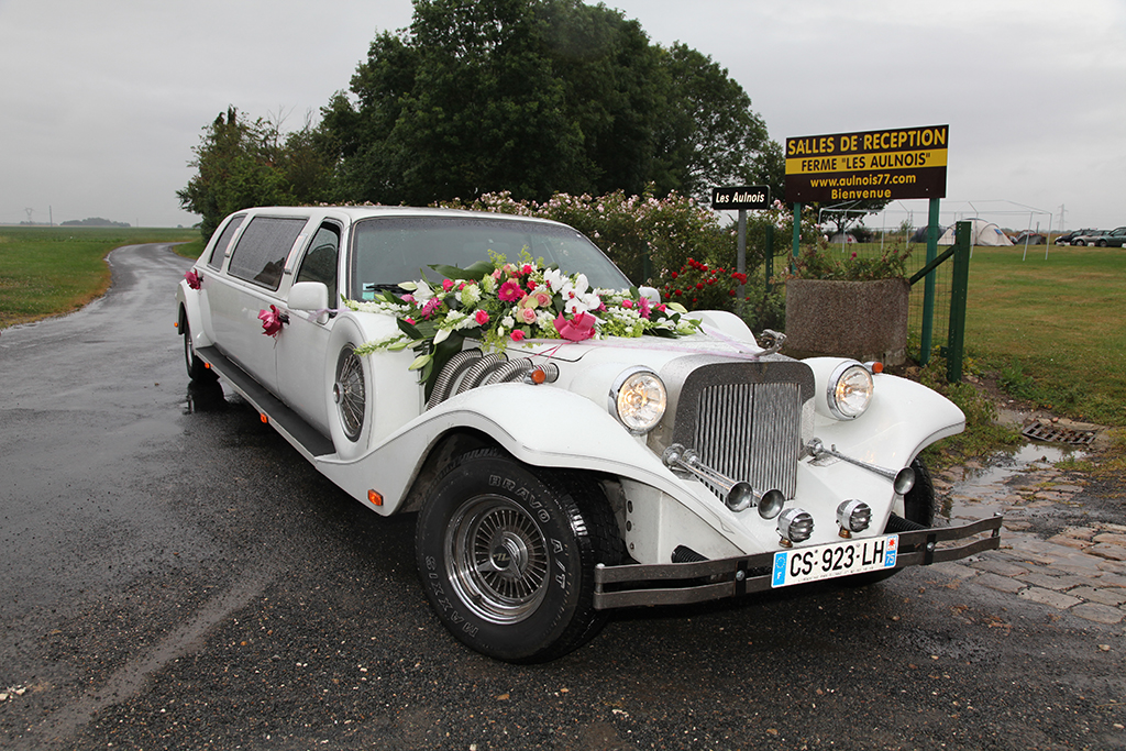 vue oblique voiture mariés